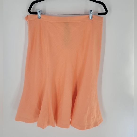 Chaps 100% Linen Midi Orange Skirt Size 14 New - Picture 2 of 5